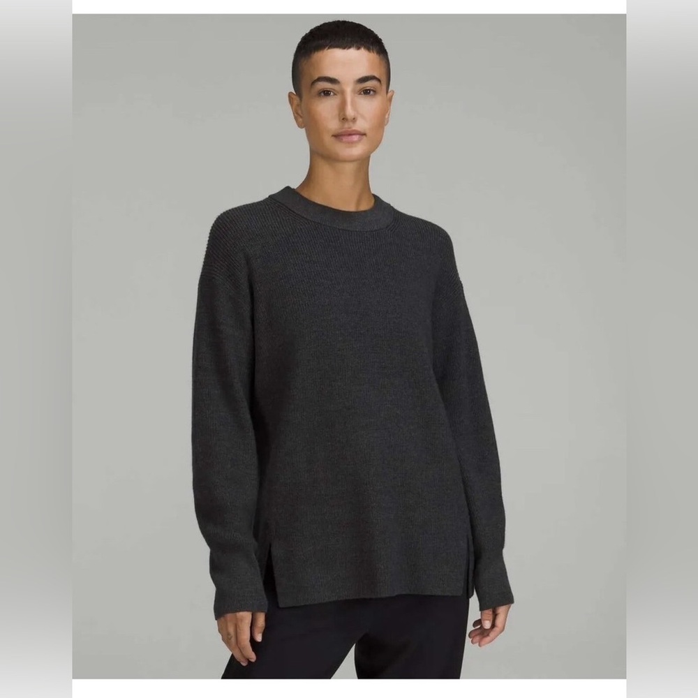 Lululemon Merino Wool-Blend Ribbed Crewneck Sweater Charcoal Gray 10